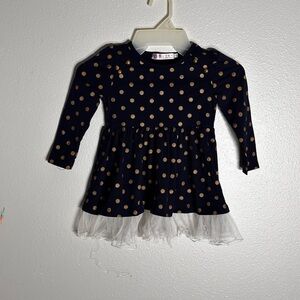 Toddler Girl Navy Blue Long Sleeve Dot Dress 3T